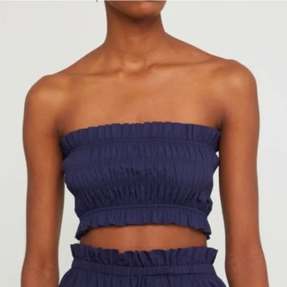 Kourt Ellery Navy Smocked Tube Crop Top M Strapless Y2K Festival Resort